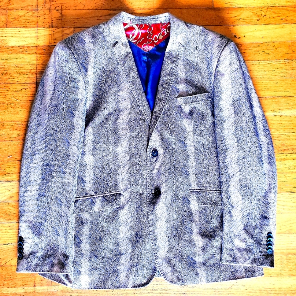 Mens XL 46-48 Elie Balleh Velvet Fur Print Urben Sport Coat Blazer Milano Italy